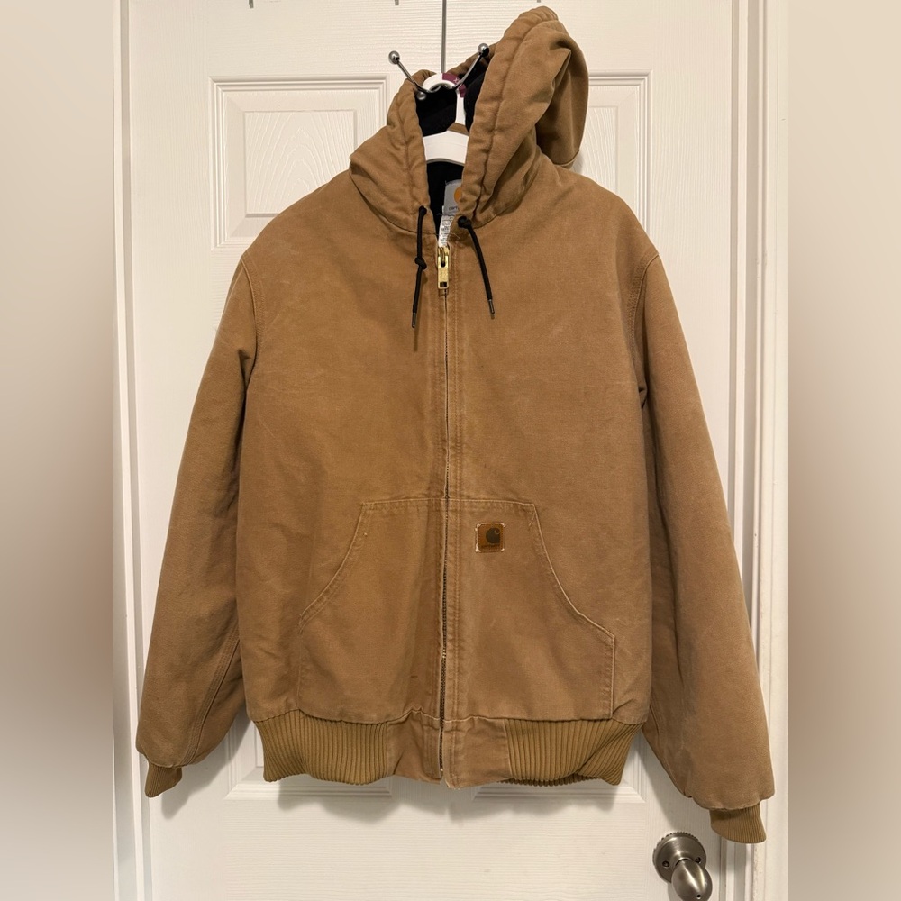 Carhartt RN14806 Hooded Lined Jacket Size Medium Tan Caramel Color J130 CML